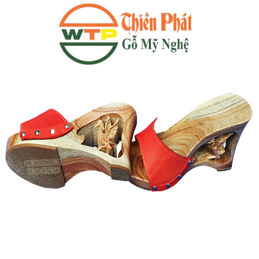 guốc mộc nữ cao 9cm chạm chim phượng hoàng